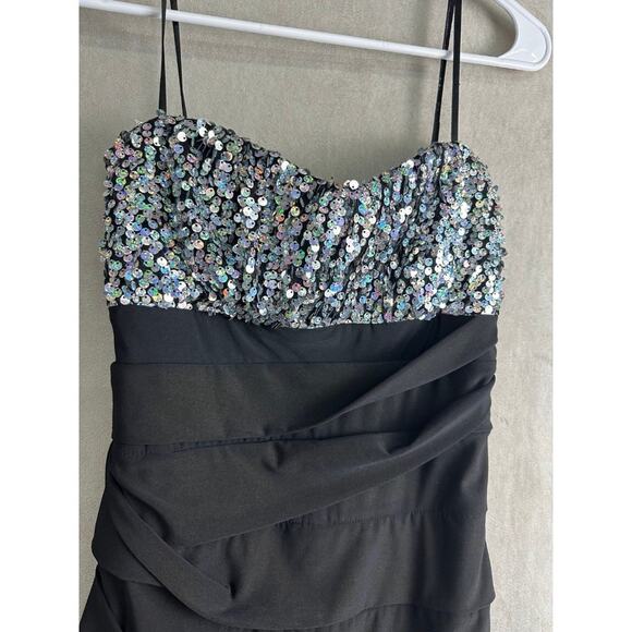 Deb Y2K Black Body Con Dress Sequin Small Club Mini Dress Glam - Picture 2 of 5